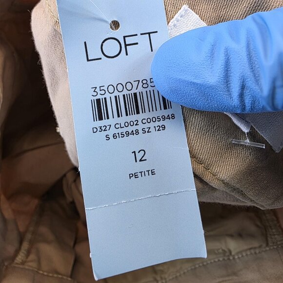 LOFT Pants Womens Size 12 Petite Tan Belted Cropped Chino Straight Leg Casual - Picture 10 of 12